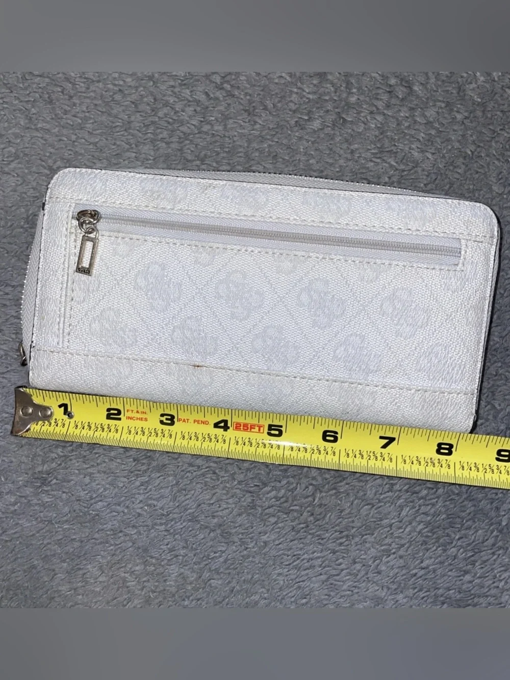 GUESS Light Gray Logo Zip-Around Wallet with Pale Pink Strap